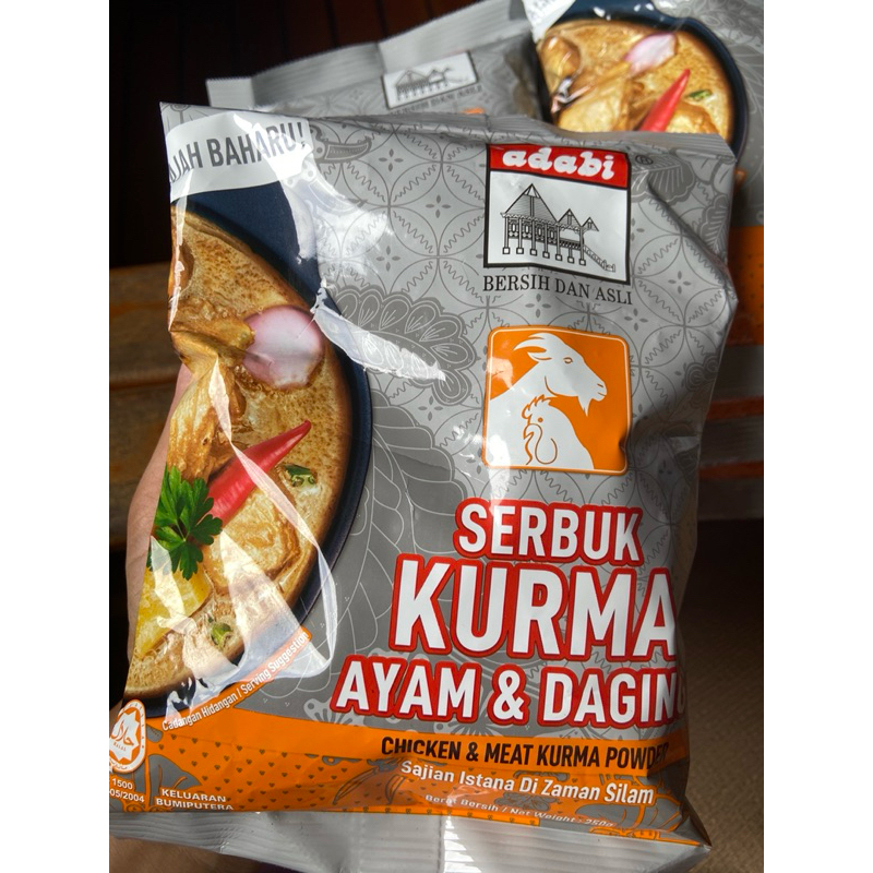 Ni.ผงเครื่่องแกงกุรุหม่า Adabi Kurma ไก่ & เนื้อ ADABI, KURMA AYAM & DAGING, 250 g Product of Malaysia HALAL