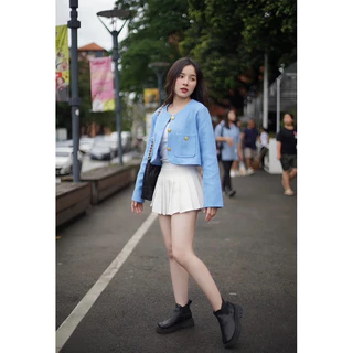 เสื้อแขนยาวทวิตทรงครอปกระดุมทองงานป้ายLady appleรหัส 26