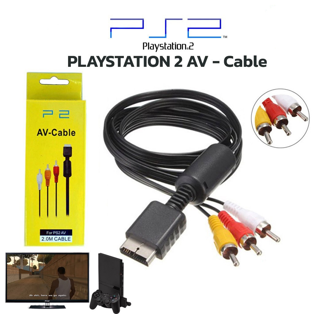 สาย AV PS1 PS2 PS3 Audio Video AV Cable Cord Wire to 3 RCA TV Lead for Sony Playstation PS1 PS2 PS3 สายแปลง Ps2 To AV