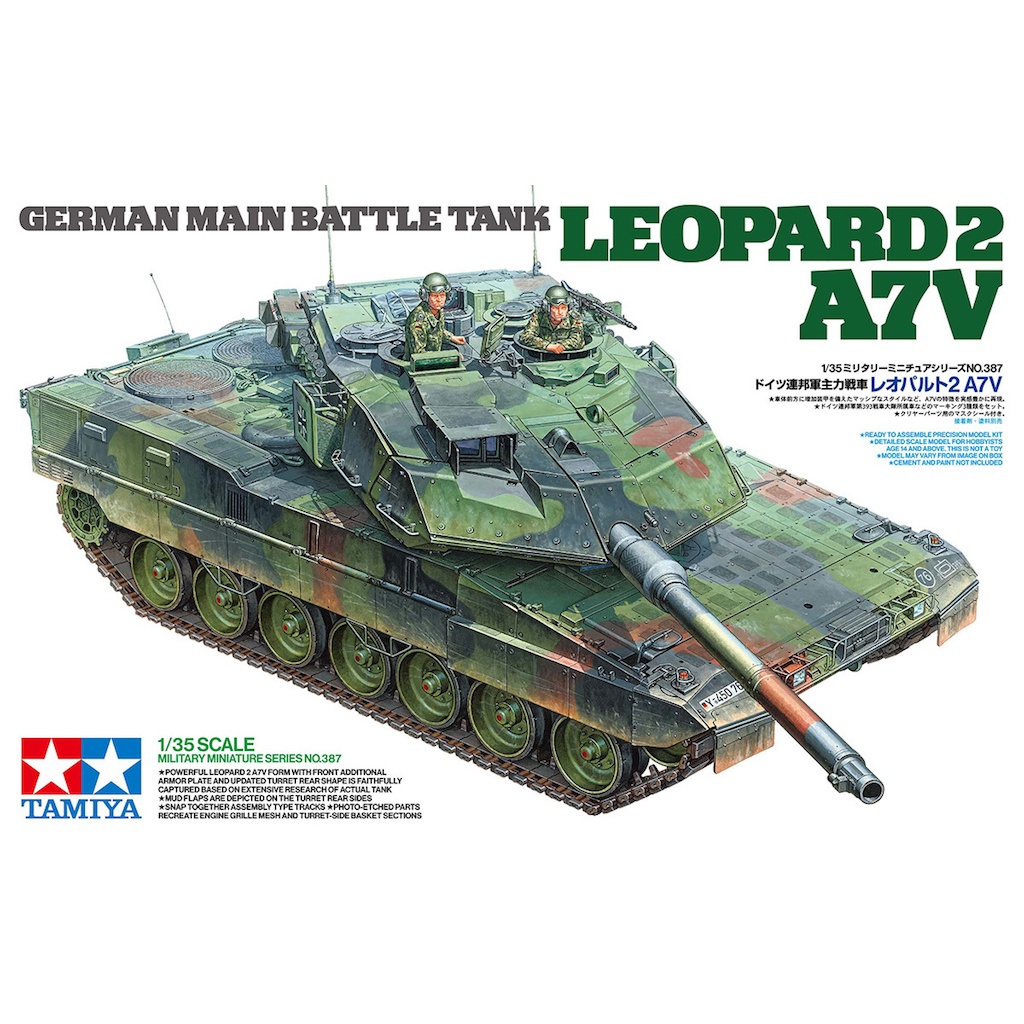 💥New💥 🏆 TAMIYA 35387 ชุดประกอบจำลองมาตราส่วน 1:35 GERMAN MAIN BATTLE TANK LEOPARD 2 A7V สร้างทำสีเอง