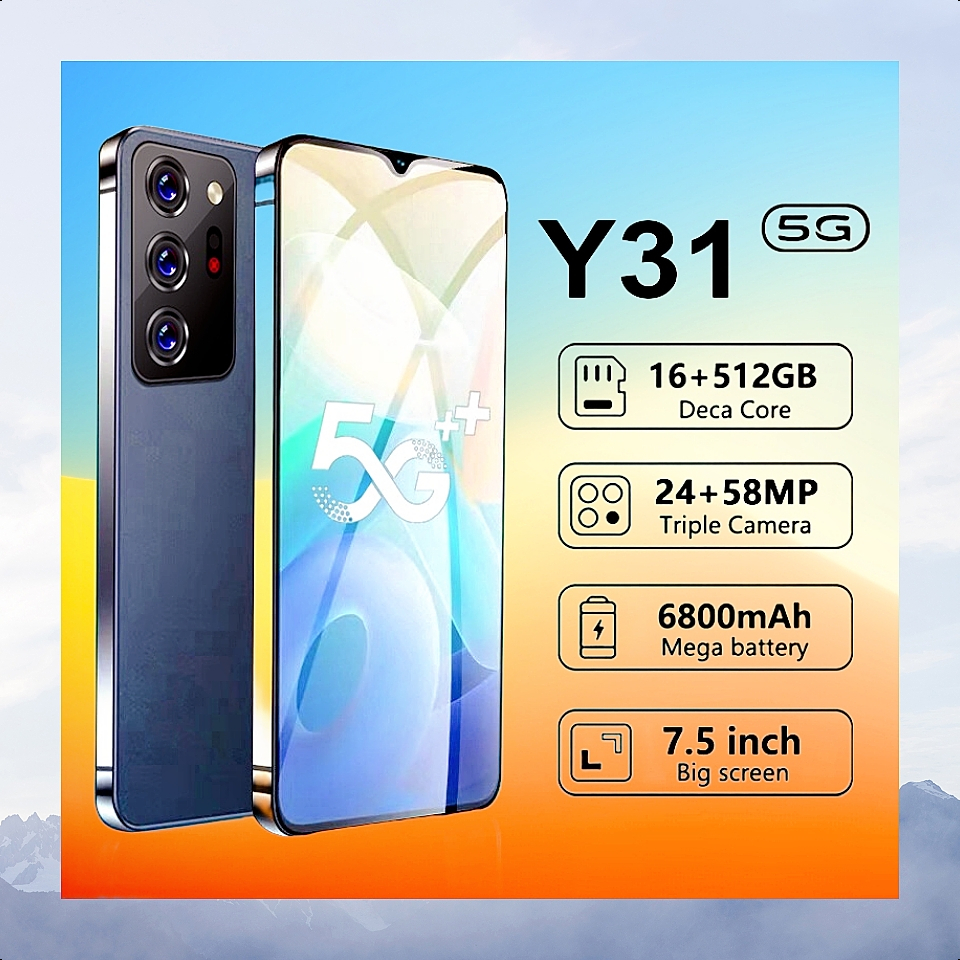 ใหม่ของแท้ Y31 5G 7.5นิ้ว โทรศัพท์มือถือ รองรับ2ซิม Smartphone 5G โทรศัพท์สมา แรม16GB รอม512GB COD