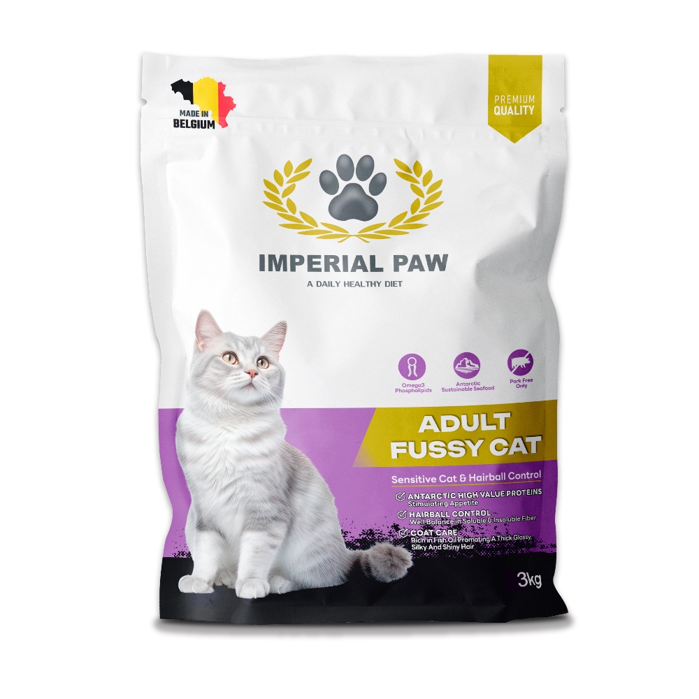 Imperial Paw Adult Fussy Cat อาหารแมวโตกินยาก และดูแลก้อนขนในลำไส้ 3.0 Kg. จากประเทศเบลเยี่ยม