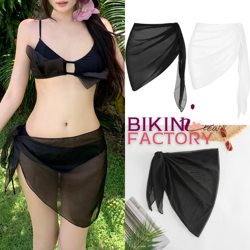 BIKINI FACTORY ผ้าคลุมบิกินี่ คลุมว่ายน้ำ ผ้าชีฟอง 💗 ใส่ผูกเอว  (เฉพาะผ้าคลุม) สำหรับผู้หญิง BK-030