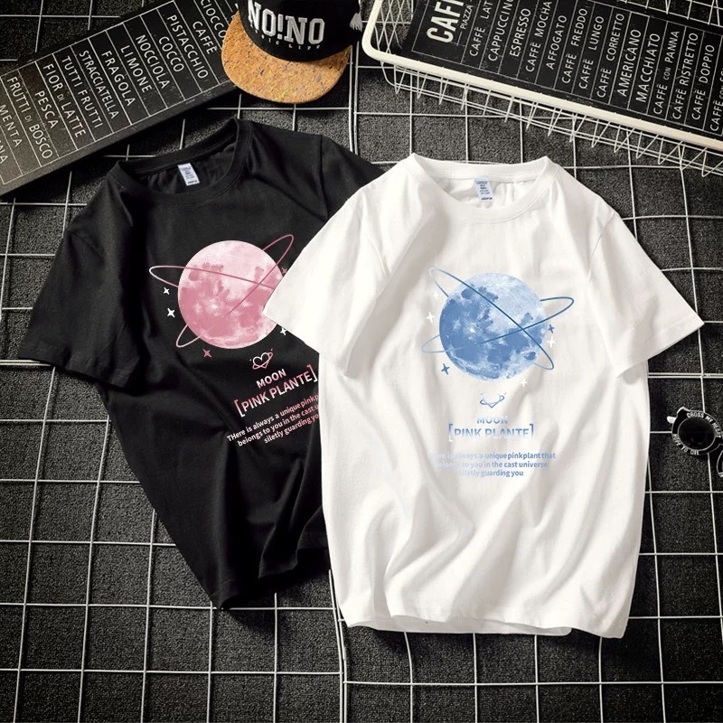 MKL เสื้อยืด คอกลมแขนสั้น ลายรูปโลกสีชมพู สไตล์เกาหลี #9603-2