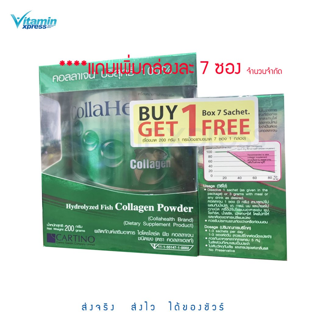Exp.10/27 Collahealth Fish 200g คอลลาเจนแบบผง 1 กระป๋อง collagen colla health