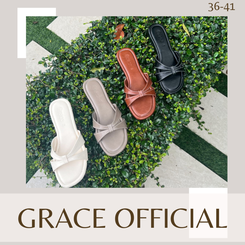 Grace รุ่นแมลงปอ ไซส์ 36-41 รองเท้าแตะส้นสูง 1 cm. ส้นแบน รองเท้าแฟลต แฟชั่น