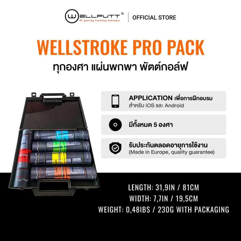Wellstroke Pro Pack ทุกองศา แผ่นพกพา พัตต์กอล์ฟ พร้อม Training Application (5 Units All Degrees)