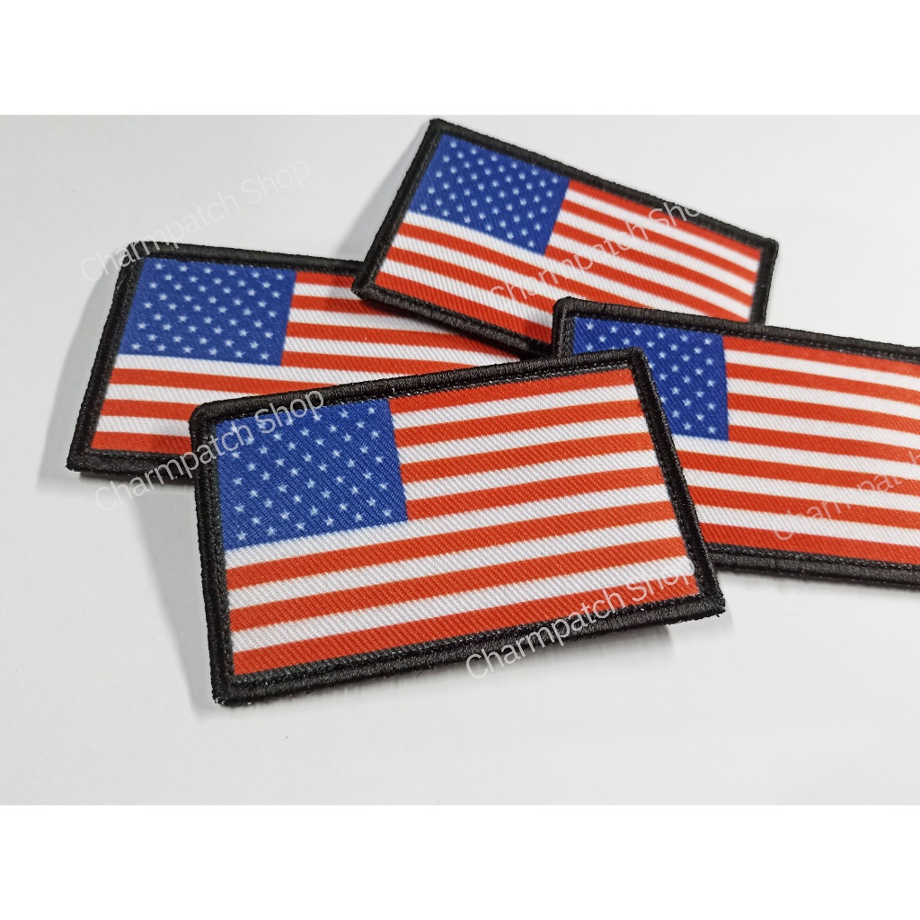 ธงอเมริกาตีนตุ๊กแก ขอบปัก ลายพิมพ์ อาร์มธงชาติสหรัฐอเมริกา America Flag อาร์มไฮบริด ธงติดหมวก ธงตีนตุ๊กแก