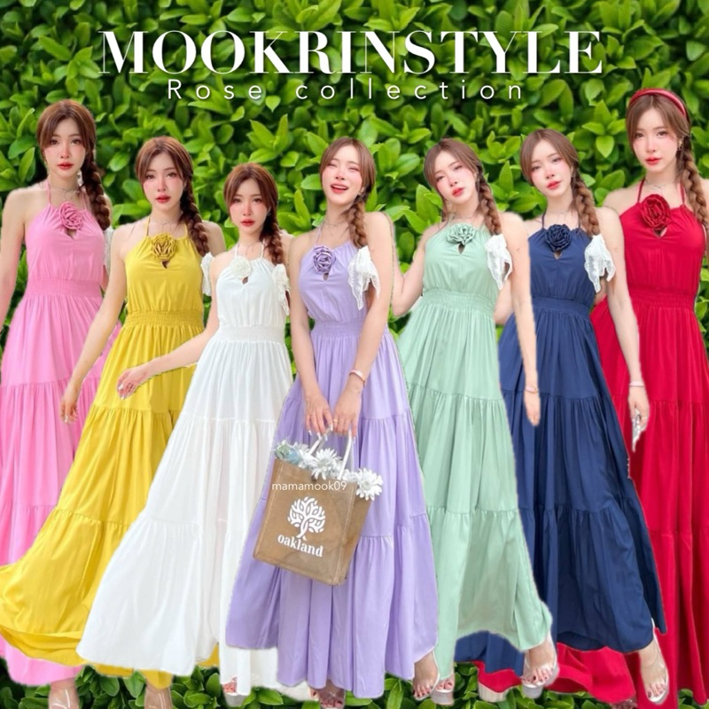 Mookrinstyle•เดรสดอกกุหลาบ | พร้อมส่ง ชุดเดรสไปเที่ยวไปเล ดีเทลสวยหรูดูแพง มีสีให้เลือกเยอะมาก Maxi dress