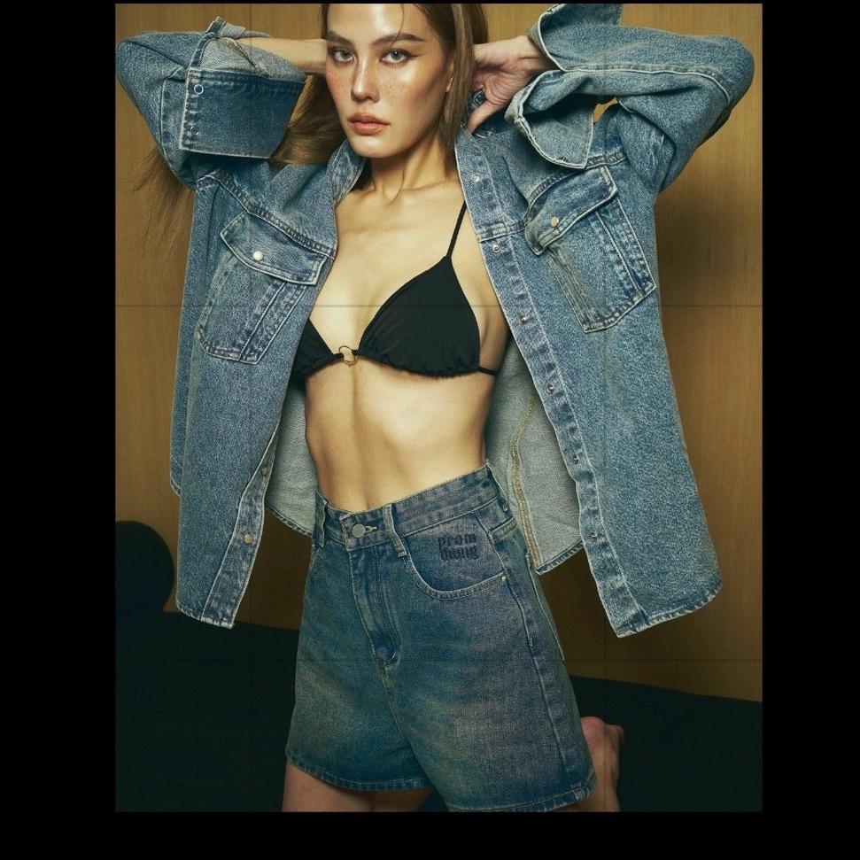 PT30153 กางเกงยีนส์ขาสั้นปัก PROMTHONG