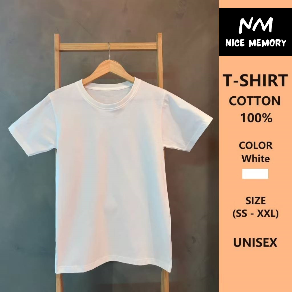 เสื้อยืดคอตตอน 32 เซมิ ผ้า Cotton 100% เนื้อดี ทรง Unisex ใส่สบาย ระบายอากาศดี สีขาว
