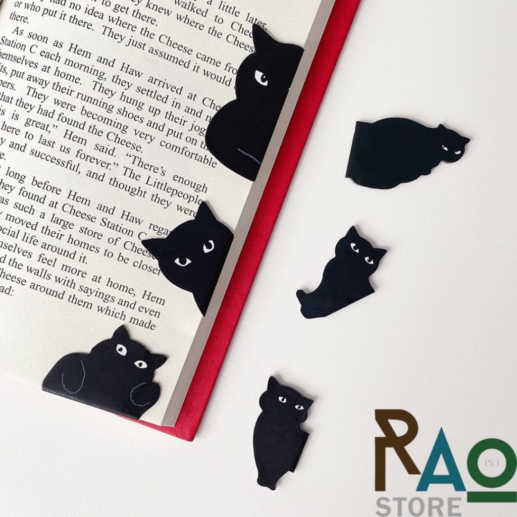 RAO Store พร้อมส่ง ที่คั่นหนังสือแม่เหล็กสีดำ ลายแมวลายหมีน่ารัก เป็นแม่เหล็กไดคัท2ด้าน