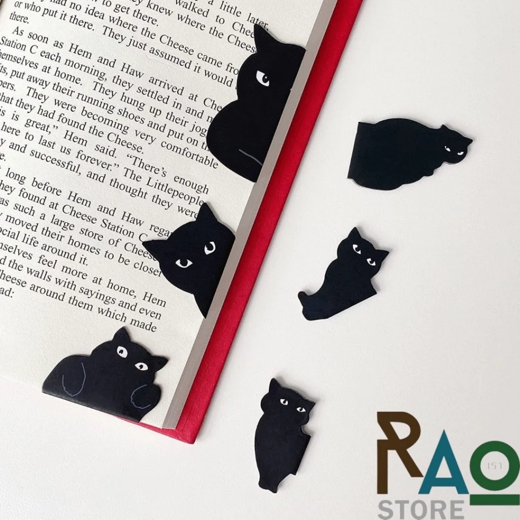 RAO Store พร้อมส่ง ที่คั่นหนังสือแม่เหล็กสีดำ ลายแมวลายหมีน่ารัก เป็นแม่เหล็กไดคัท2ด้าน