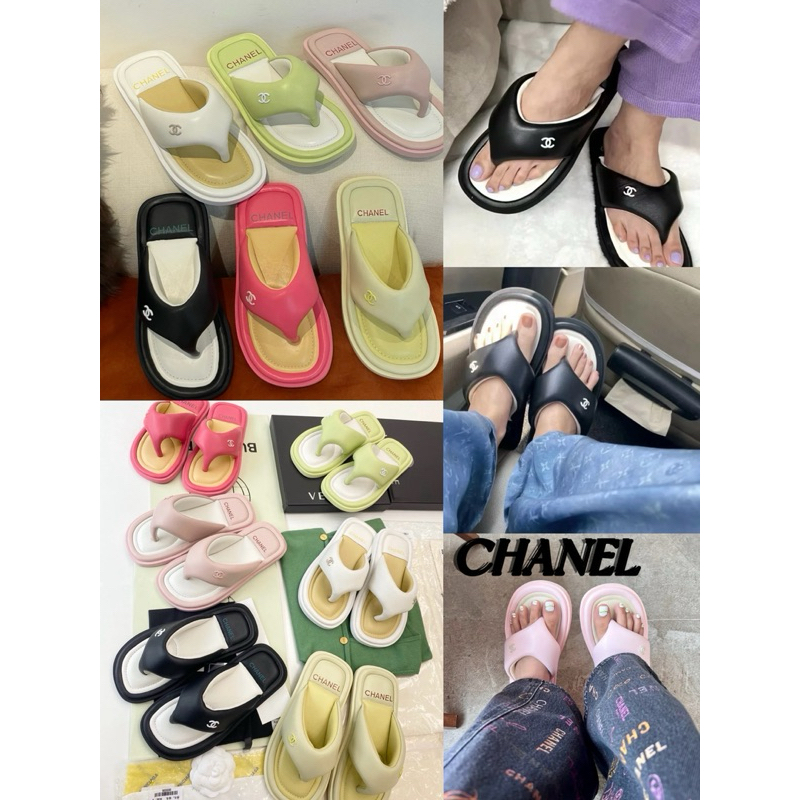 💯  รองเท้าแตะเปิดนิ้วเท้าทรงขนมปังของ CHANEL ของแท้