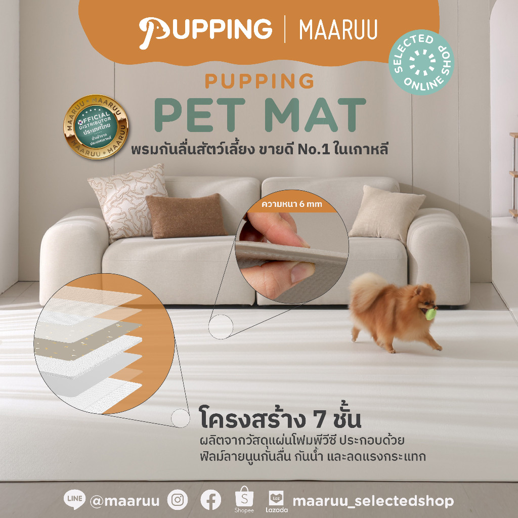 Pupping Petmat  รุ่น Rug Type M และ L แผ่นกันลื่นสำหรับสัตว์เลี้ยง แผ่นรองกันลื่นสุนัข หมาแมว ป้องกั