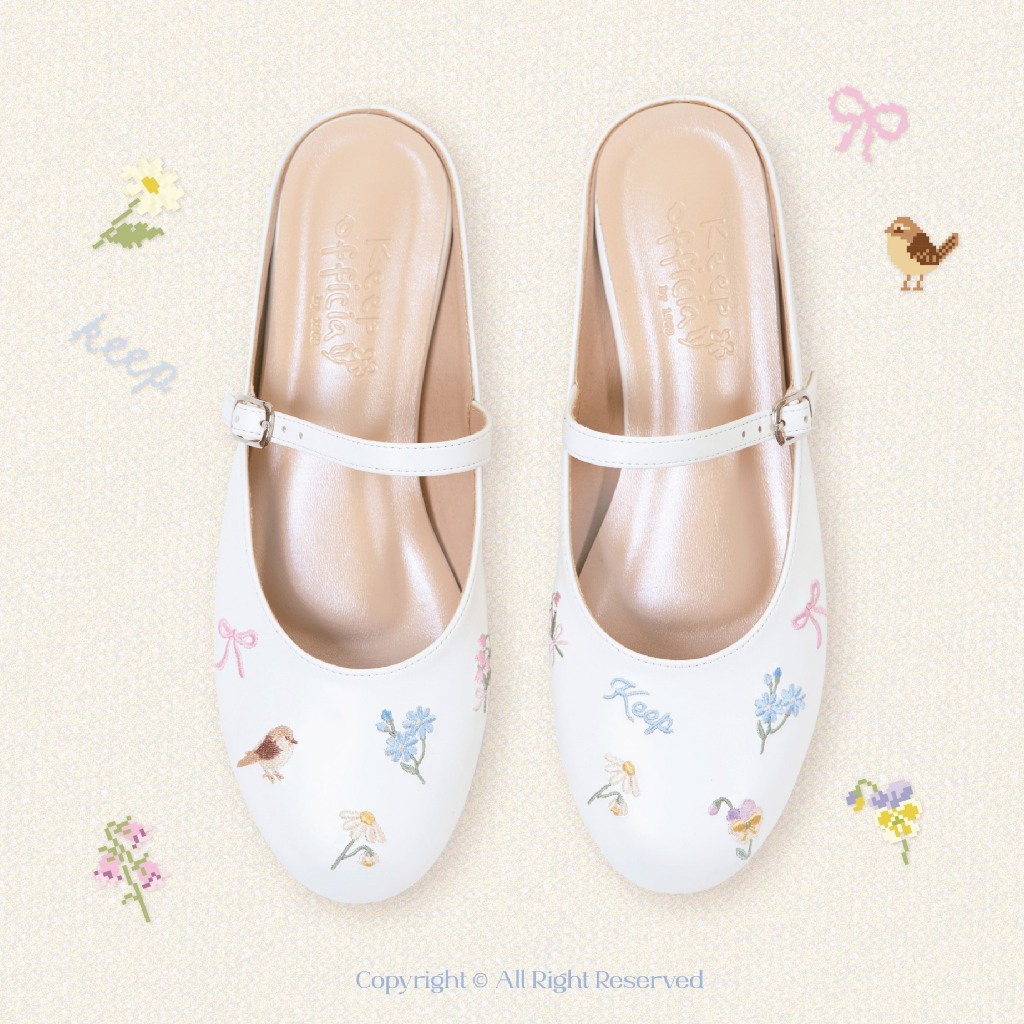 Pre-Order : Bow flower  รองเท้าเปิดส้นลายปัก