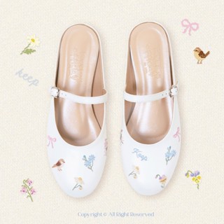 Pre-Order : Bow flower  รองเท้าเปิดส้นลายปัก