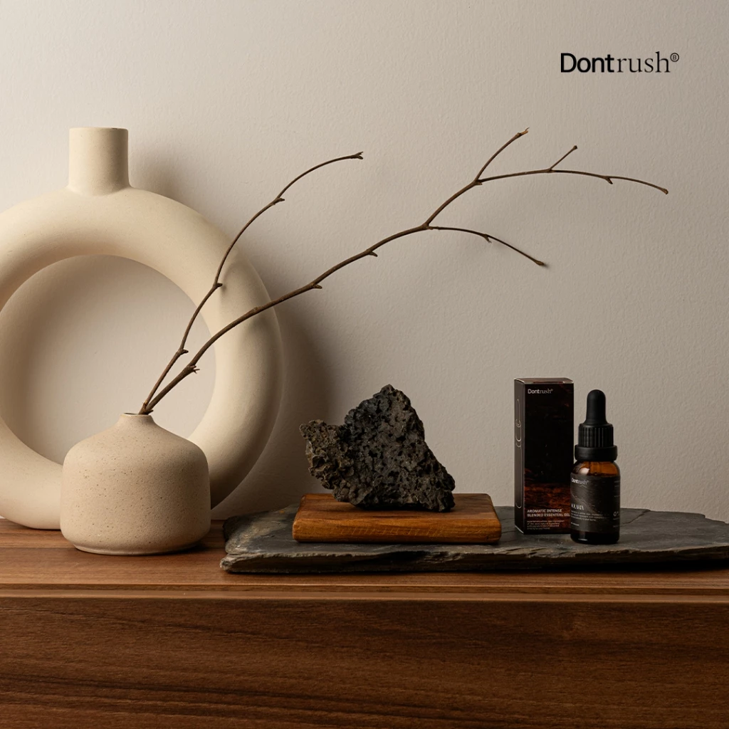 Dontrush หินหอมภูเขาไฟบนถาดไม้สักพร้อมนํ้ามันหอมระเหย - "ELEMENT" LAVA STONE WITH ESSENTIAL OIL