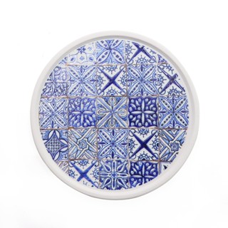 จานรองแก้วดูดน้ำ ทรงกลมมีขอบ BLUE & WHITE 03 ที่รองแก้วซับน้…