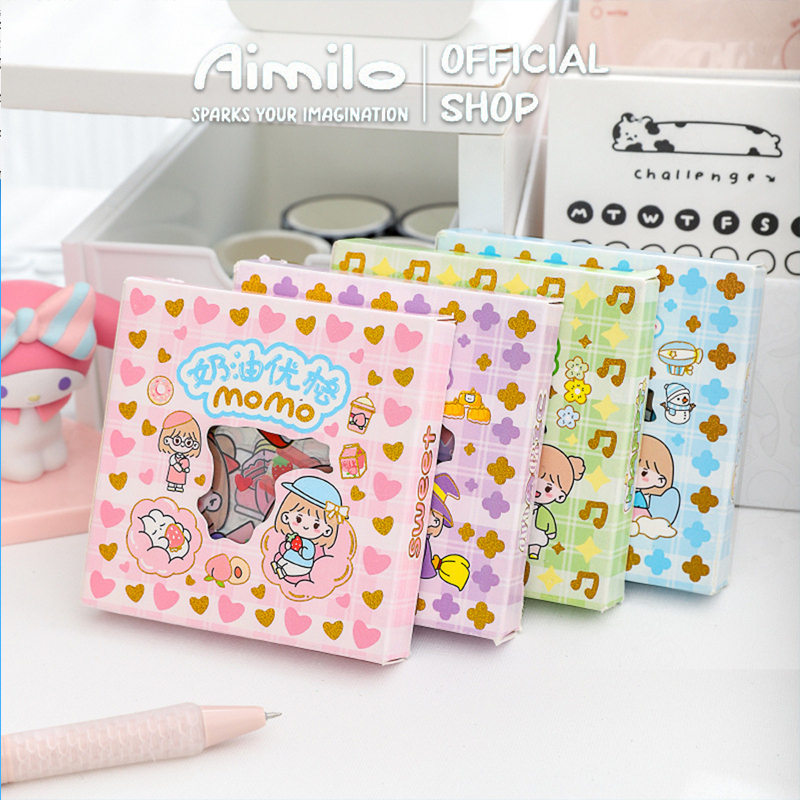 Aimilo shop สติ๊กเกอร์รูปตัวการ์ตูนน่ารัก 100 แผ่นสําหรับตกแต่งไดอารี่ แบบใส สติ๊กเกอร์ไดคัท ลายน่ารักๆ
