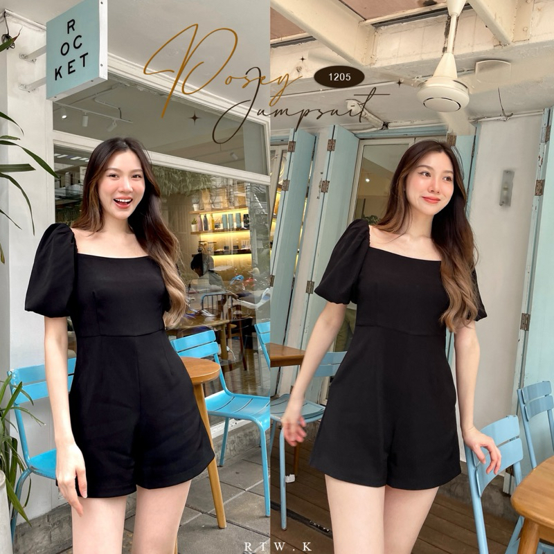 🍄‍🟫'Posey Jumsuit'- จั๊มสูทแขนบอลลูนกางเกงขาสั้น มีซับใน ซิปหลัง RTW.K