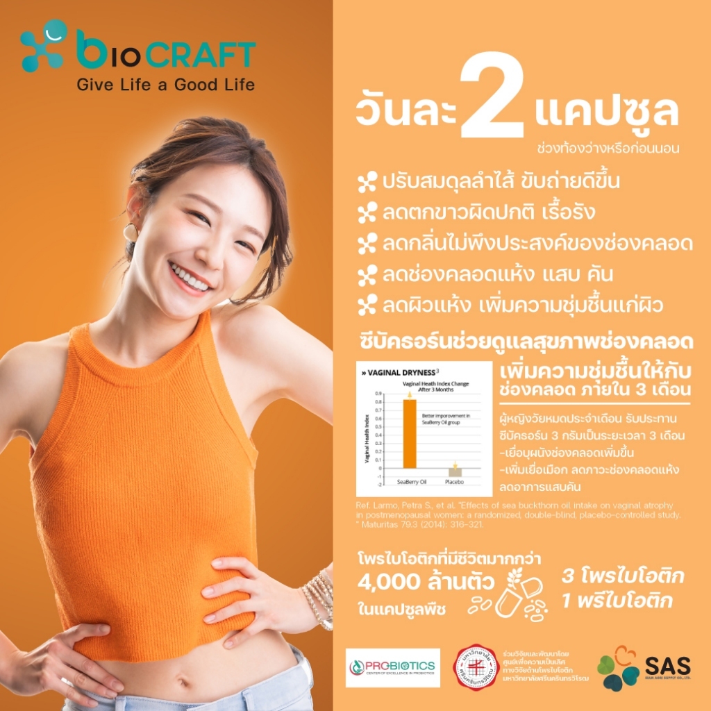 bioCRAFT Biocap plus sea buckthorn 10 แคปซูล โพรไบโอติกส์ดูแลสุขภาพผู้หญิง ระบบขับถ่าย และผิว