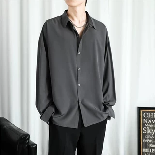 #061#M-3XL#เสื้อเชิ้ตผู้ชายผ้าโพลีเอสเตอร์เสื้อเชิ้ตผู้ชายสุภาพแขนยาวเสื้อทรงหลวมผ้านิ่มลื่นใส่สบายใส่ได้ทุกโอกาศ