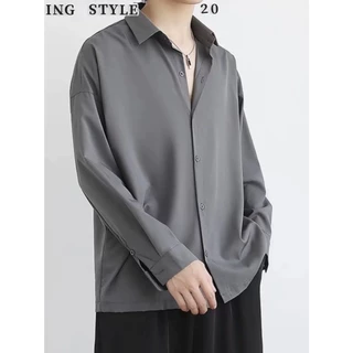 #061#M-3XL#เสื้อเชิ้ตผู้ชายผ้าโพลีเอสเตอร์เสื้อเชิ้ตผู้ชายสุภาพแขนยาวเสื้อทรงหลวมผ้านิ่มลื่นใส่สบายใส่ได้ทุกโอกาศ