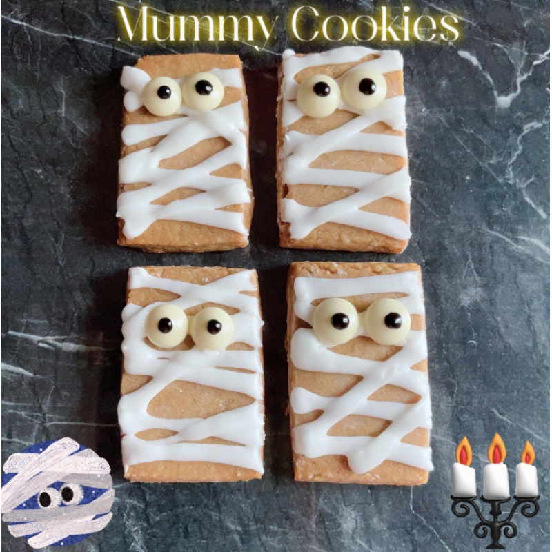คุ้กกี้ฮาโลวีน 2024🎃คุ้กกี้มัมมี่ 👻Mummy Cookie [SETF]/ Halloween Cookies /Royal Icing Cookie *บรรจุ