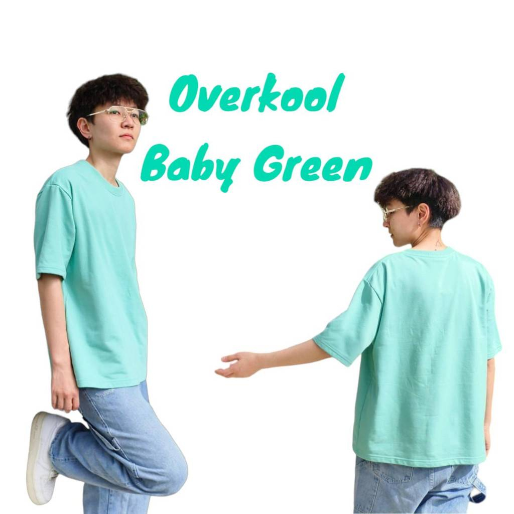 OVERKOOL เสื้อยืดครอป Oversize ใส่สบาย Size M - 4XL สีเบบี้กรีน