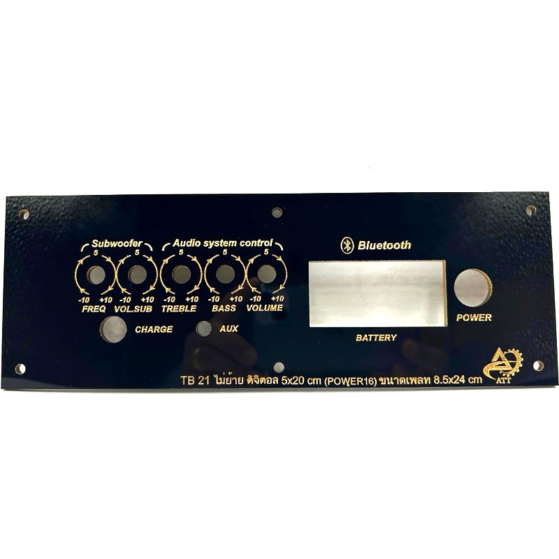 เพลทลำโพงบลูทูธZK-TB21 ไม่ย้าย วัสดุอะคริลิคหนา3มิล ช่องเพลท5x20cm.วัดแบตดิจิตอล สวิตซ์ 16มิล DC 11มิล ขนาดเพลท8.5x24cm.