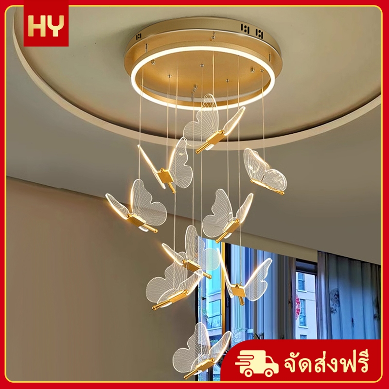 โคมไฟห้องนั่งเล่นสร้างสรรค์ LED ที่ทันสมัย โคมไฟระย้าบันไดนอร์ดิก โคมไฟตกแต่งห้องรับประทานอาหารสุดหรู 19
