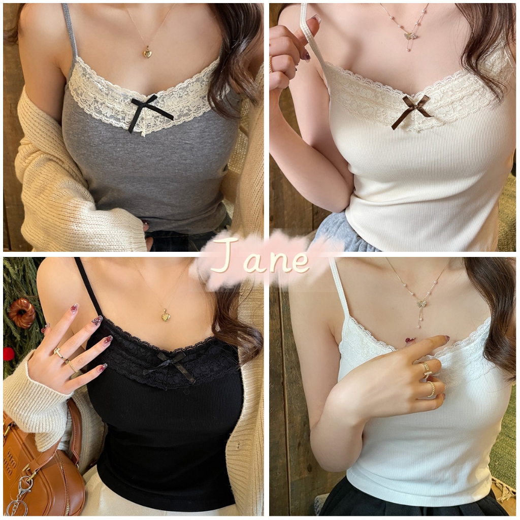 คอวีถักยกทรงลูกไม้แขนกุด Bottoming เสื้อสั้นผู้หญิงยอดนิยม JN
