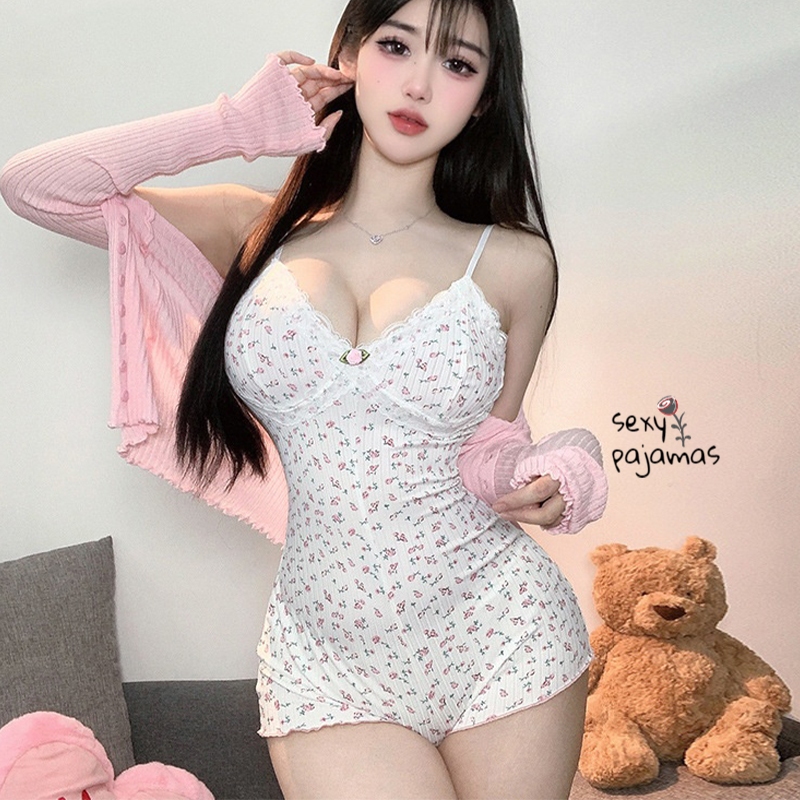 sexy pajamas🍌🍌ชุดนอนผู้หญิง ชุดเดรสสายเดี่ยว ดอกไม้เล็ก ๆ ฟรีไซส์ สวมใส่สบาย🍒🍒ส่งจากไทย