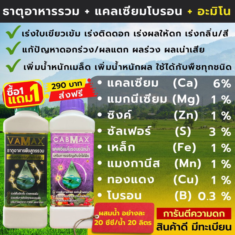 1แถม1 ปุ๋ยน้ำ ปุ๋ยทางใบ ธาตุอาหารพืชรวม แคลเซียม โบรอน vamax+Cabmax
