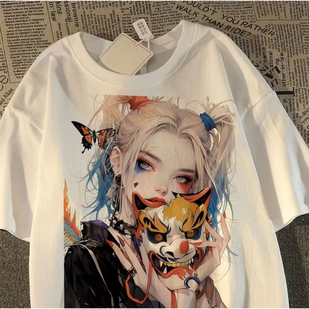 เสื้อยืด oversize เสื้อผู้ชาย คอกลม พิมพ์ลายการ์ตูน ทรงหลวม ขนาดใหญ่ สไตล์ฮิปฮอป เสื้อคอตตอน