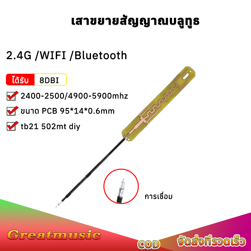 เสาขยายสัญญาณบลูทูธ 5.0 เสาอากาศ PCB ขนาด95*14mm ความยาวสาย 20cm 2.4GHz เสาสัญญาณคลื่น external antenna adapter