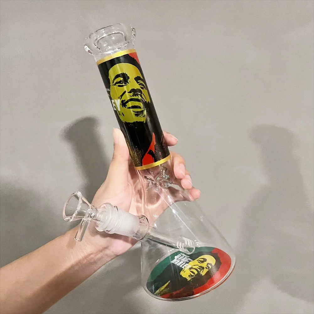 บ้องแก้ว25CM พร้องใช้งาน หนา6มิล ขนาดใหญ่ คัพสายเขียว อุปกรณ์ครบชุด GLASS BONG Bob Marley ลวดลาย