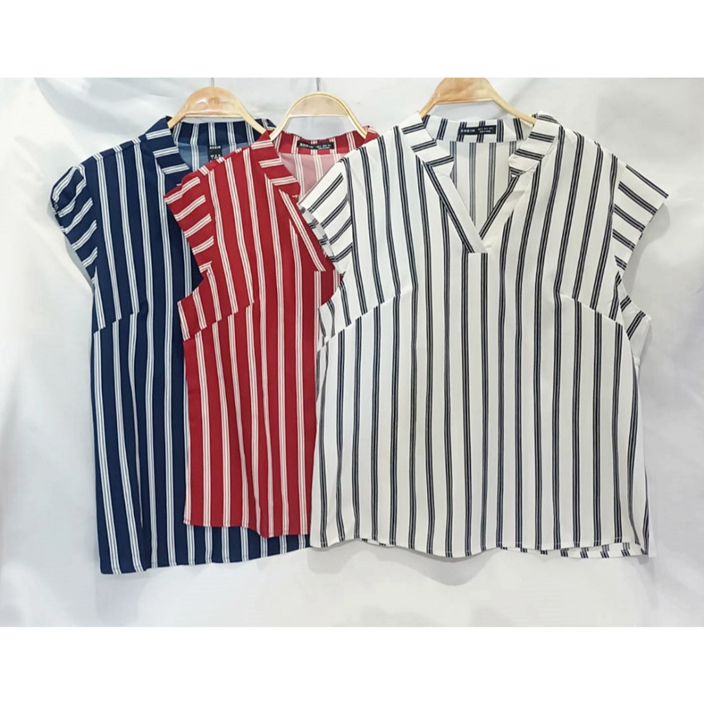 เสื้อคอวี แขนล้ำ ลายทาง