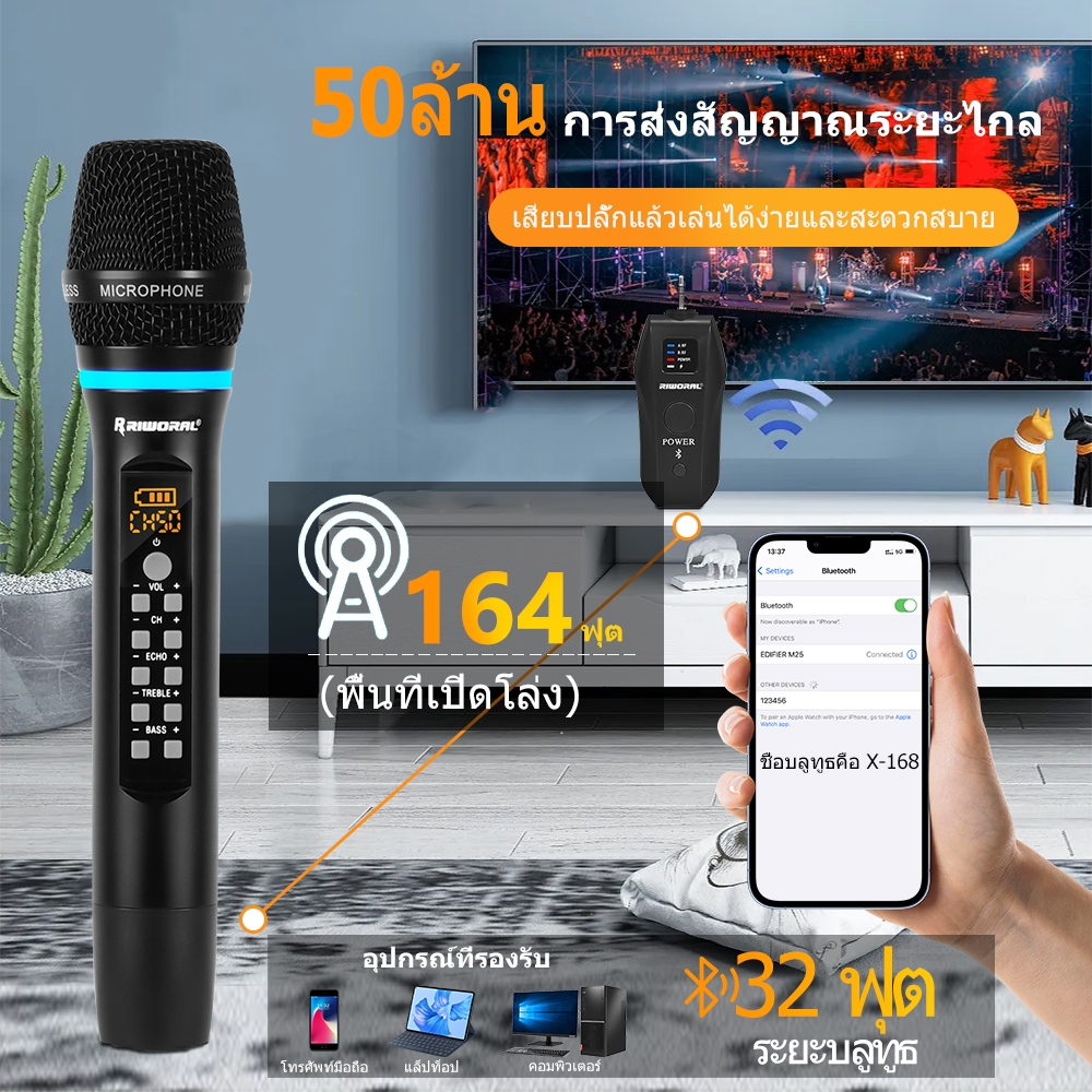 ไมโครโฟนไร้สาย UHF โลหะ ไร้สาย ระบบไมโครโฟนแบบพกพา ระยะการส่งสัญญาณ 50m บลูทูธ ระยะ 32ft รองรับ 10 ชุด การใช้งานพร้อมกัน - รูปที่ 2