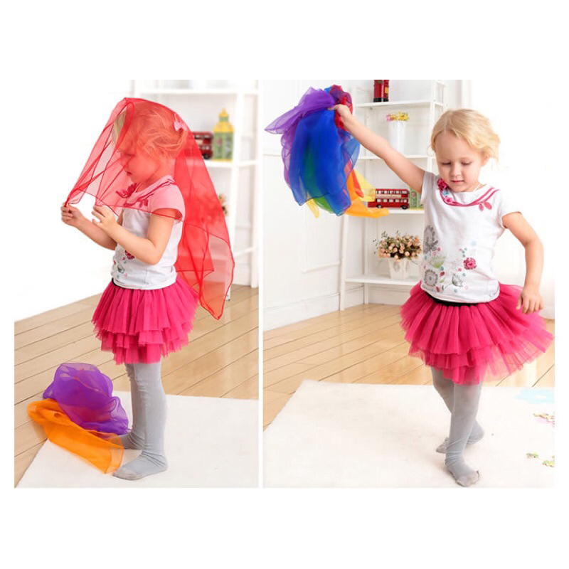 (ส่งไว🇹🇭)rainbow playsilk ผ้าสีรุ้ง6สี ขนาด60x60cm. เสริมพัฒนาการเด็ก(พร้อมส่ง) montessori sensory play
