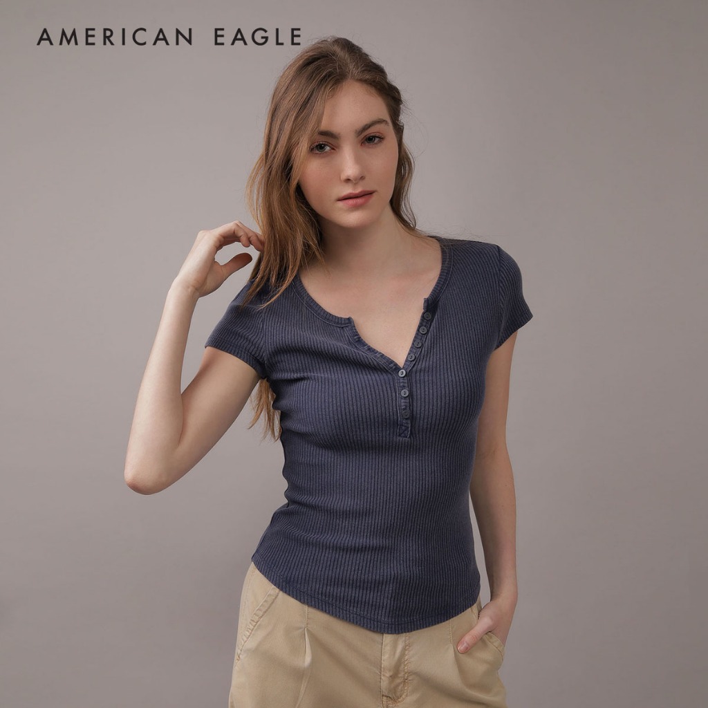 American Eagle Henley T-Shirt เสื้อยืด ผู้หญิง (NWTS 037-9519-487)