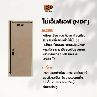 แผ่นไม้อัด MDF 80x30 ซม. หนา 3-12 มิล ผิวเรียบ | รองวาด ปิดหลังกรอบ ทำชั้น DIY เปิดบล็อก