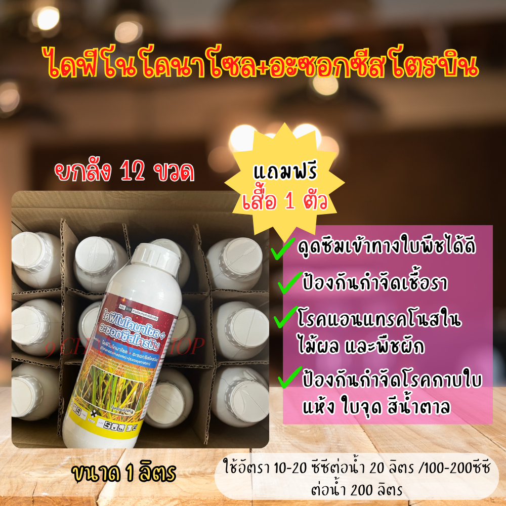 [ยกลัง 12 ขวด] ไดฟีโนโคนาโซล+อะซอกซีสโตรบิน (ขนาด 1000 ซีซี) สารป้องกันกำจัดเชื้อราประสิทธิภาพสูง ด้วยสารออกฤทธิ์สองชนิด
