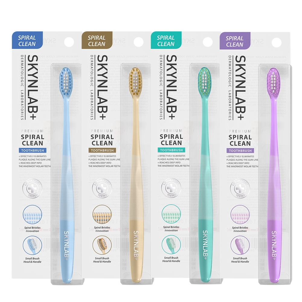 [ซื้อ 1แถม1*] Skynlab แปรงสีฟันพรีเมี่ยมสไปรัลคลีน สกินแล็บ มี ตัวเลือก 4 สี Blue,Green,Gold,Purple