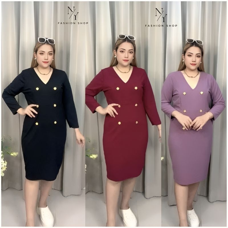 (ลดพิเศษ มีจํานวนจํากัด)เดรสสูทแขนยาวสาวอวบ ใส่ทำงาน ใส่เที่ยวก็สวย Free size:40 - 48 นิ้ึว ใส่สวย.เป็นผ้าวูลเวฟ