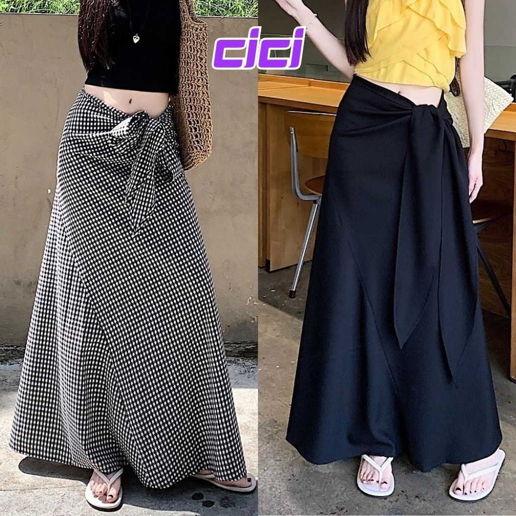 ส่งทันที Cici(NO. 9998) กระโปรงยาว ผูกเอวชายบาน ทรงพริ้ว พรางหุ่น สไตล์สาวเกา