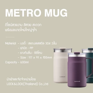 LocknLock NEW COLOR!!! แก้วน้ำเก็บอุณหภูมิ Metro Mug ความจุ 600 ml. รุ่น LHC4282