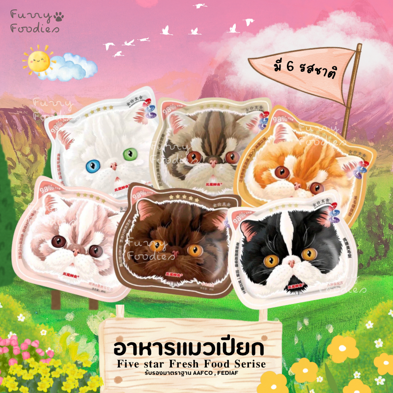 อาหารเปียกหน้าแมว Five star สูตร Complete&Balance เหมาะสำหรับแมว อายุ3เดือนขึ้นไป