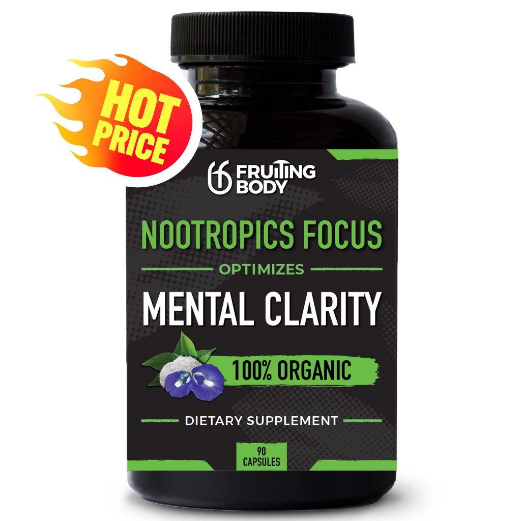 Nootropics Focus Capsules 100% Lion's Mane, Blue Butterfly Powder, Matcha Green Tea & L-Theanine 1 Month Supply (90